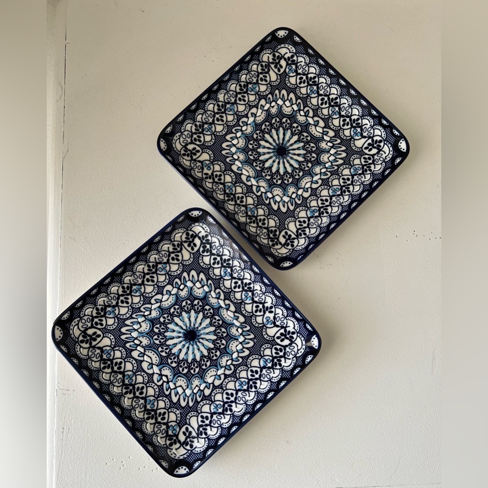 Pottery Barn Baja Appetizer Plate Set of 2 |Handpainted Blue on White